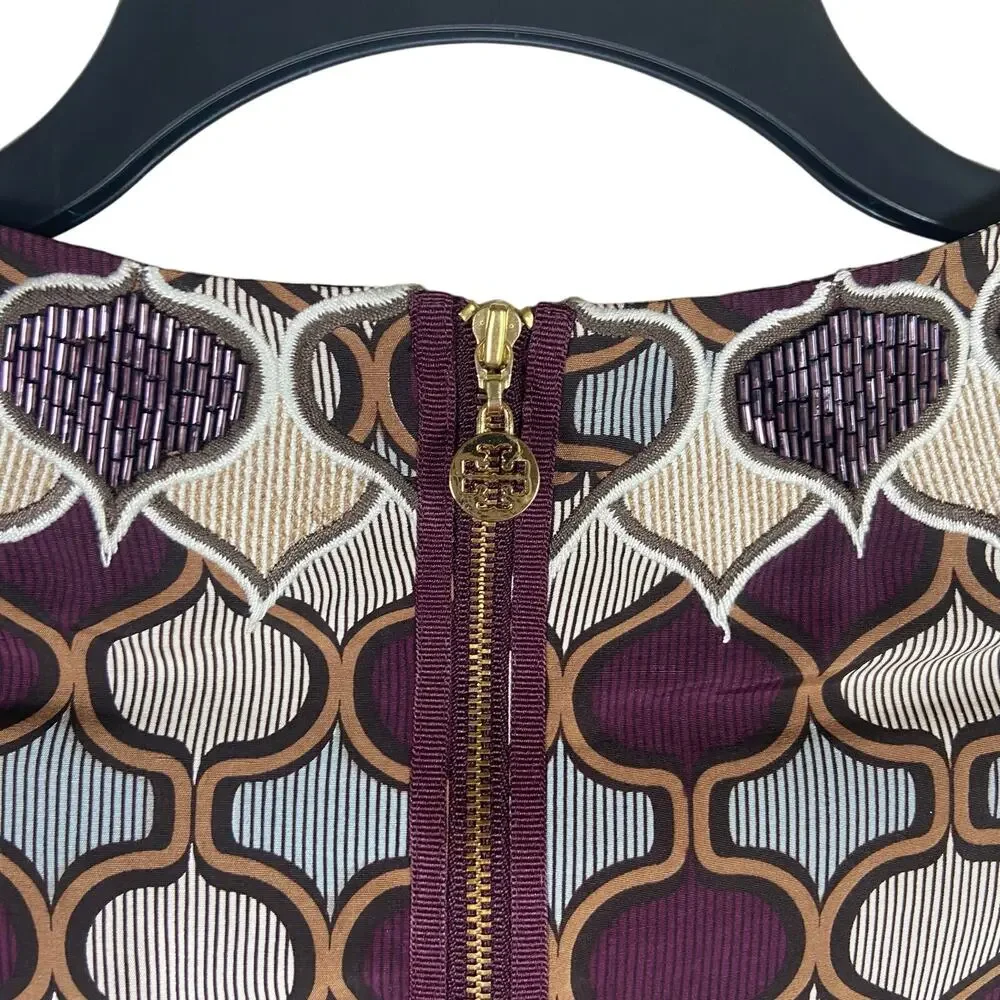 Tory Burch Silk Shift Mini Dress Women's 4 Retro 60s Style 3/4 Sleeve Beaded NWT